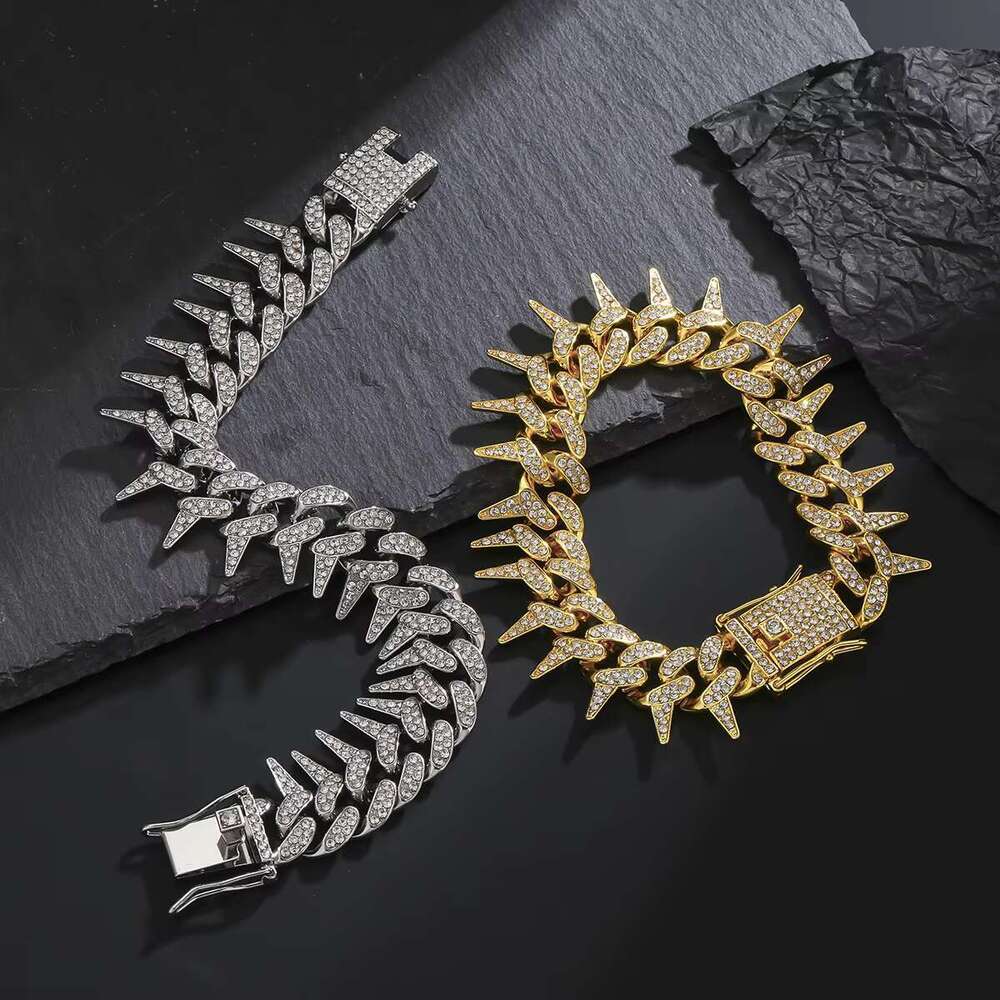 DHCollections 18mm Full Iced Out Prong Setting Thorns Miami Cuban k Chain for Men Hip Hop Necklace