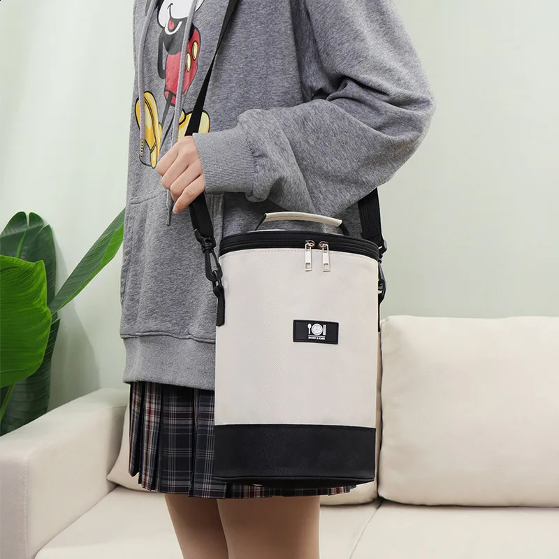 Round Oxford lunch bag round handbag thick aluminum foil outdoor thermal insulation cylindrical office dining bag ice box 250410