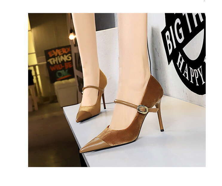 34-43 Plus Designer Shoe Size 4 inch Navy blue High Heels Stiletto Suede Patchwork Pointed Toe strappy Shoes for women dressy