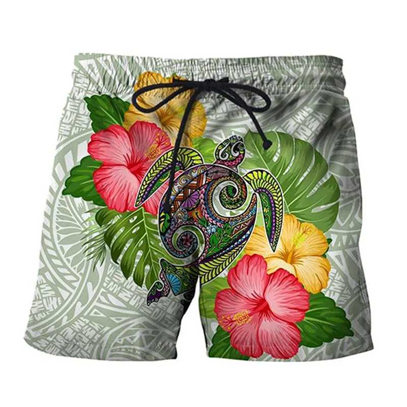 3D Printing Fun Turtle Mens Shorts Flower Leaf Plant Pattern Swimming Relay Leisure Harajuku Street Hawaii Beach ShortsW250410