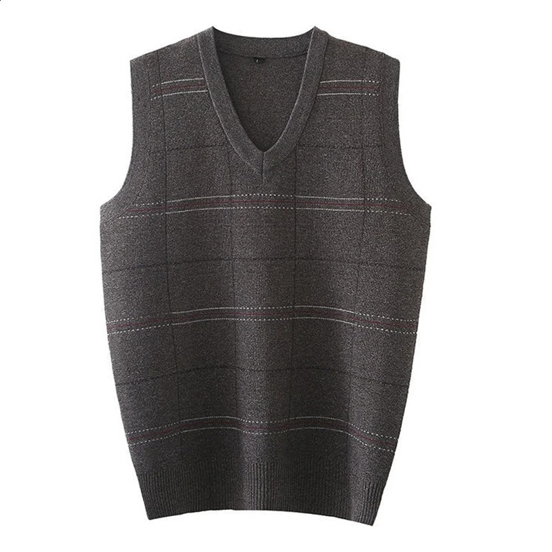 Knitted vest mens sweater casual Vneck gentleman fashionable plain weave father clothing soft and comfortable Asian size 250411e