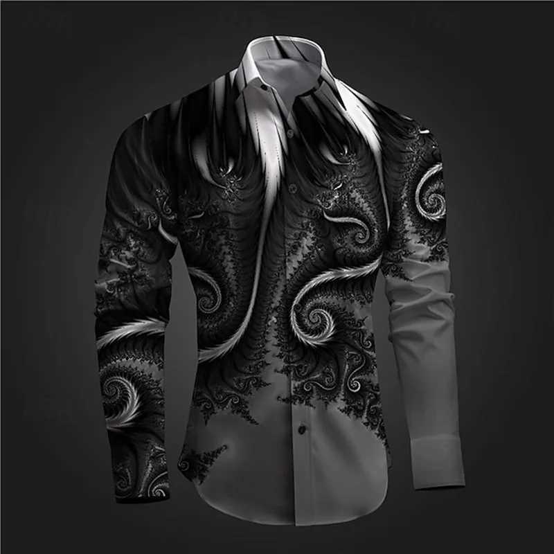New 3D Printed Long Sleeve Shirts For Men Cloths Vintage Lapel Button Tops Casual High Quality Streetwear Shirt Male Clothes K251110