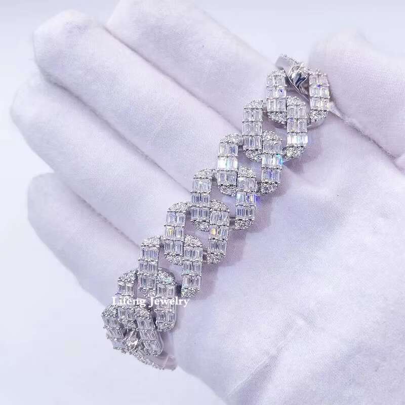Trend Pop Sale Fine Chain Link Bracelets Square Cut Moissanite Dense Mosaic Diamonds 925 Sterling Silver VVS Hip Hop Jewelry Men