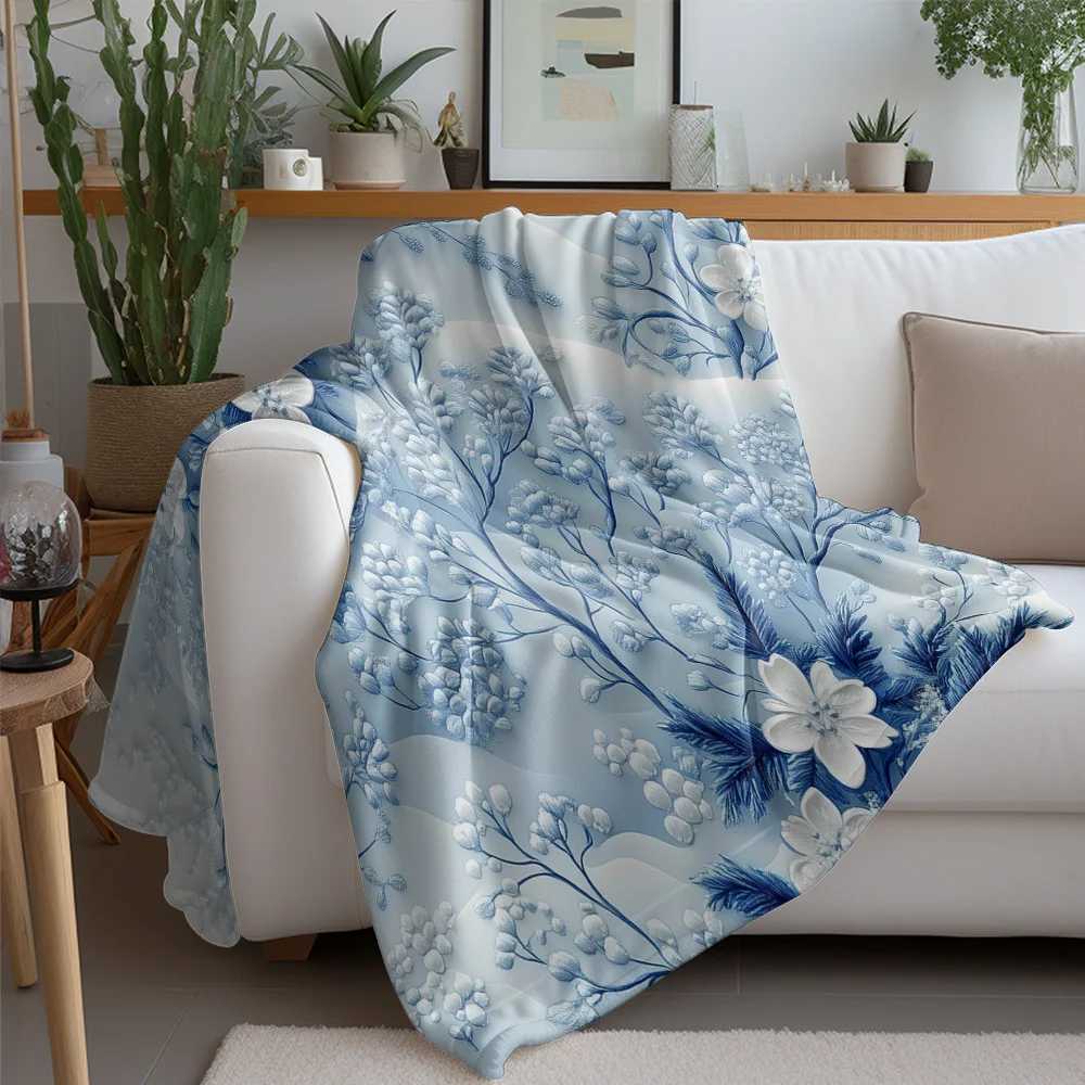 Floral Blue Paisley Pattern Fleece Blanket Soft Throw Blanket for Sofa Bed Living Room Decoration Gift C251111