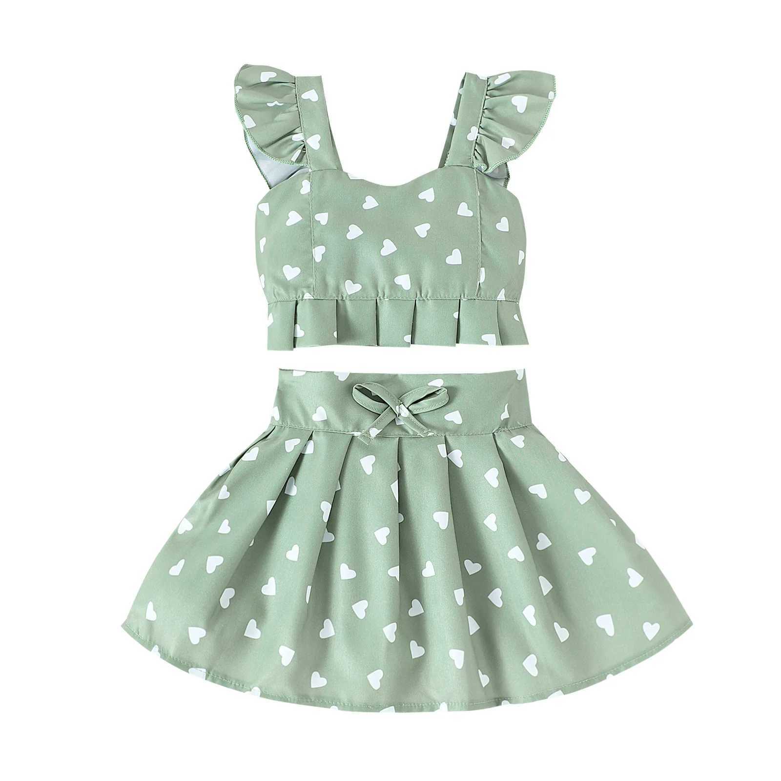 2PCS Summer New Sled Girl 1-4 Years Old Comfortable and Cute Cherry Love Pattern Top+Short Skirt Set for Preschool Girls ClothingXJ250410