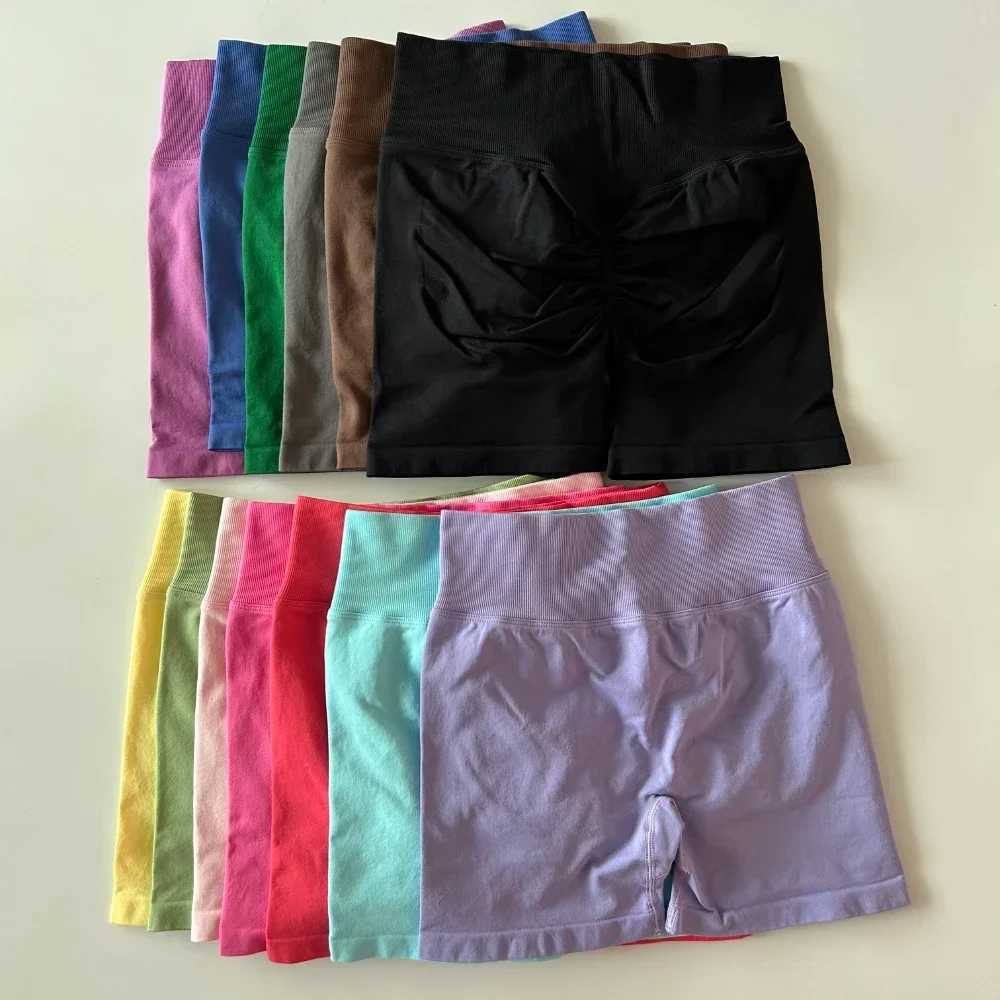 Dynamic shorts seamless womens pleated Bum yoga shorts rib high waist gym shorts high stretch training running cycling shortsW250411