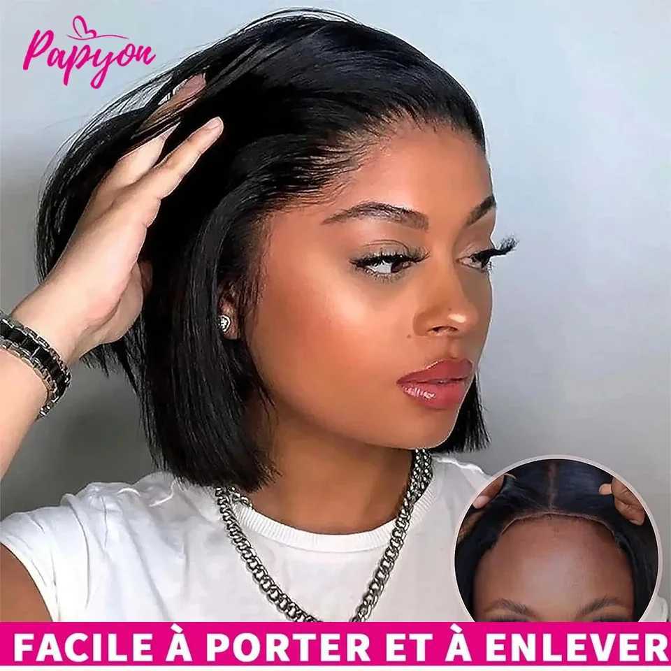 Short Bob Wigs Straight Glueless Wig Ready To Wear Human Hair Wigs Pre Cut 4x4 Elastic Drawstring Upgraded No Glue Lace Air WigT251111