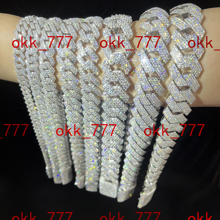 Hot Sale 8mm-15mm Wide HipHop Necklace Bracelet Moissanite Cuban Chain Silver Iced Out VVS1 Moissanite Cuban Link Chain