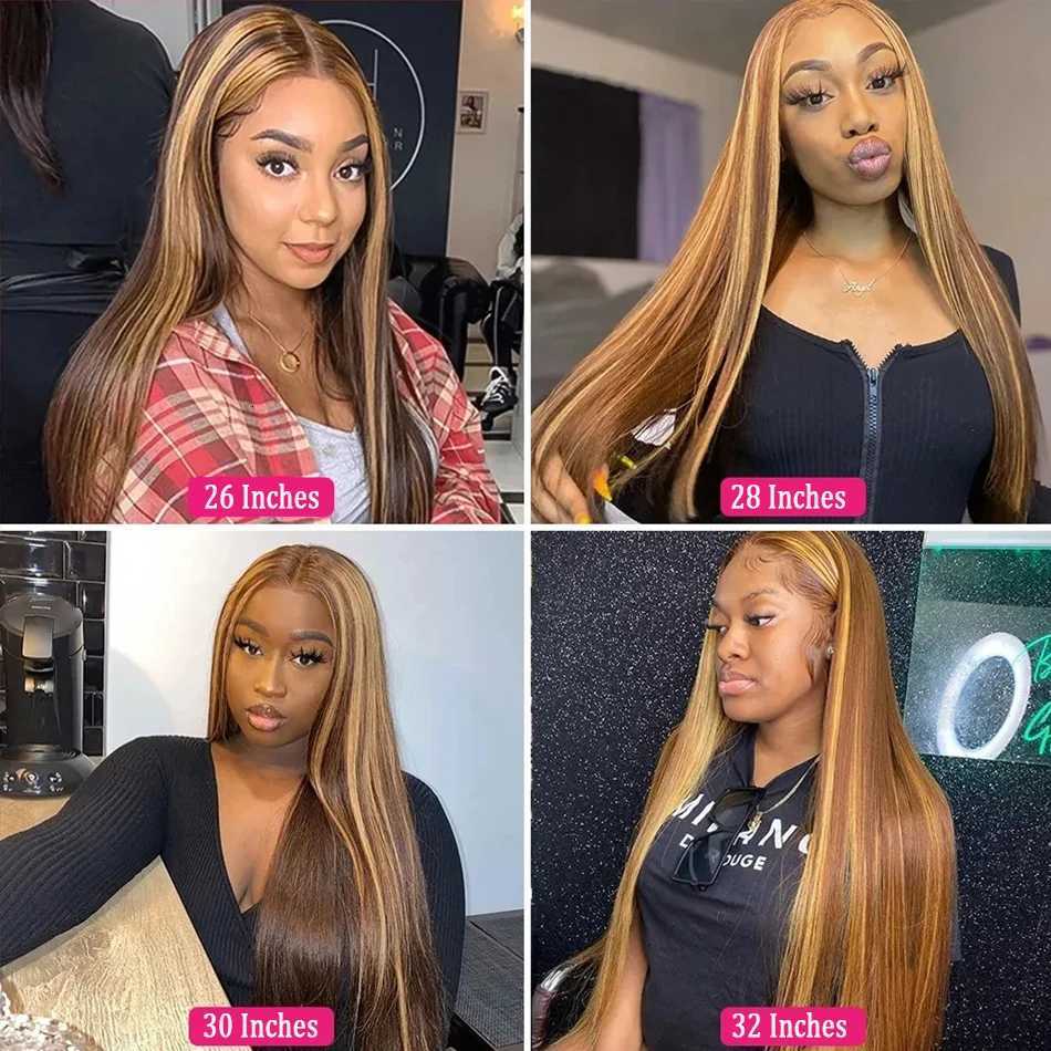 Hd 13x4 13x6 Highlight Straight Lace Front Human Hair Wig 360 Full Lace Wig PrePlucked Brazilian Blonde 4/27 Colored Frontal WigT251111