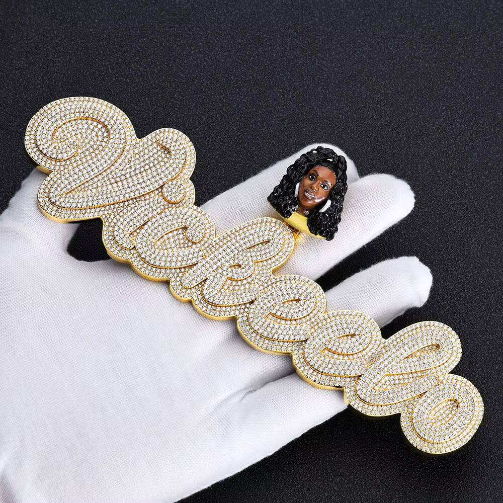 NUOYA Fine Jewelry Mens Hip Hop Customized Letter Pendant Micro Pave VVS Moissanite Letter Enamel Head Pendant for Gift Customizable