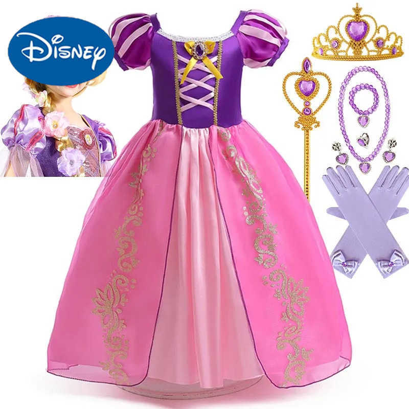 Disney Long Hair Princess Childrens Costume Halloween Role Play Puff Sleeves Birthday Party Dress Childrens Costume 1-10 Y CostumeXJ250411