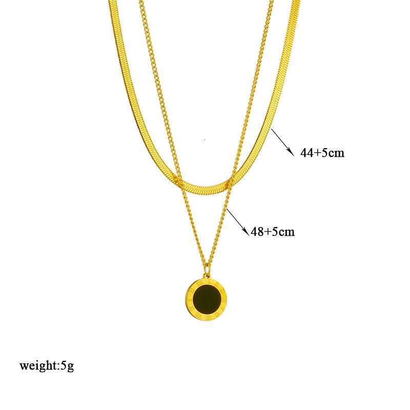 DIEYURO 316L Stainless Steel Roman Numeral Dial Pendant Necklace For Women New Trend Girls 2-Chain Choker Birthday Jewelry Gifts