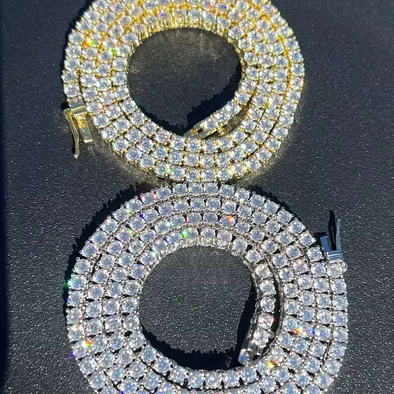 Ready to Ship 925 Sterling Silver 3mm Tennis Necklace Pass Diamond Tester Iced Out Hiphop VVS Moissanite Tennis Chain