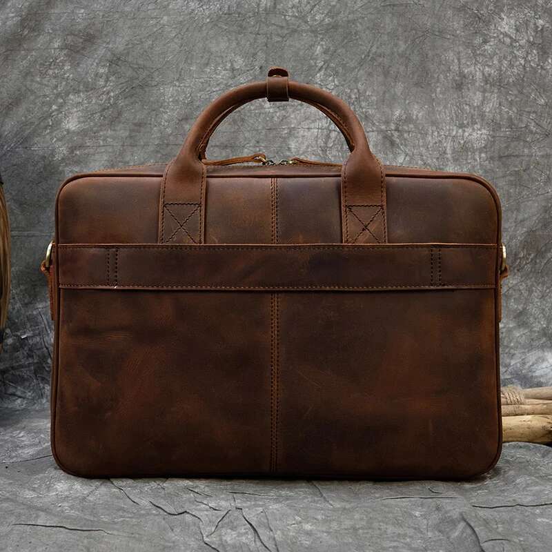 Retro Laptop Briefcase Genuine Leather Handbags Casual 15.6" Business Bag Daily Working Tote Bags Men Male Bag For Documents