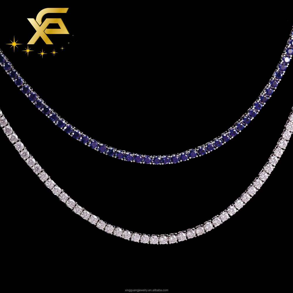Fine Jewelry Men and Women 4mm Wide S Sier Blue Tennis Chain Necklace