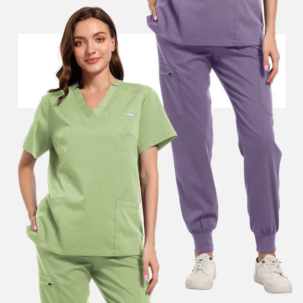 Scrubs Medical Uniforms Lab Set Female Dental Clinic Doctor Overalls Hospital V-neck Tops Jogger Pant Pharmacy Clothes X250410