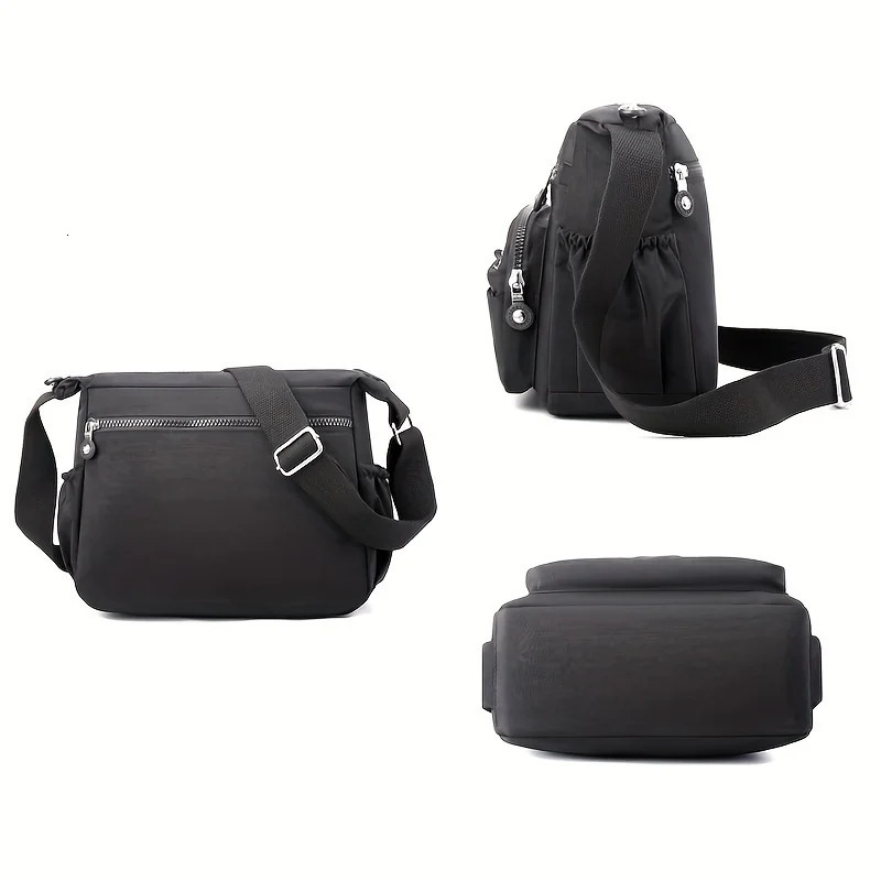 Lightweight Black Nylon Chic Crossbody Bag for Women Adjustable Strap MultiPocket n Travel Shopping School 251110