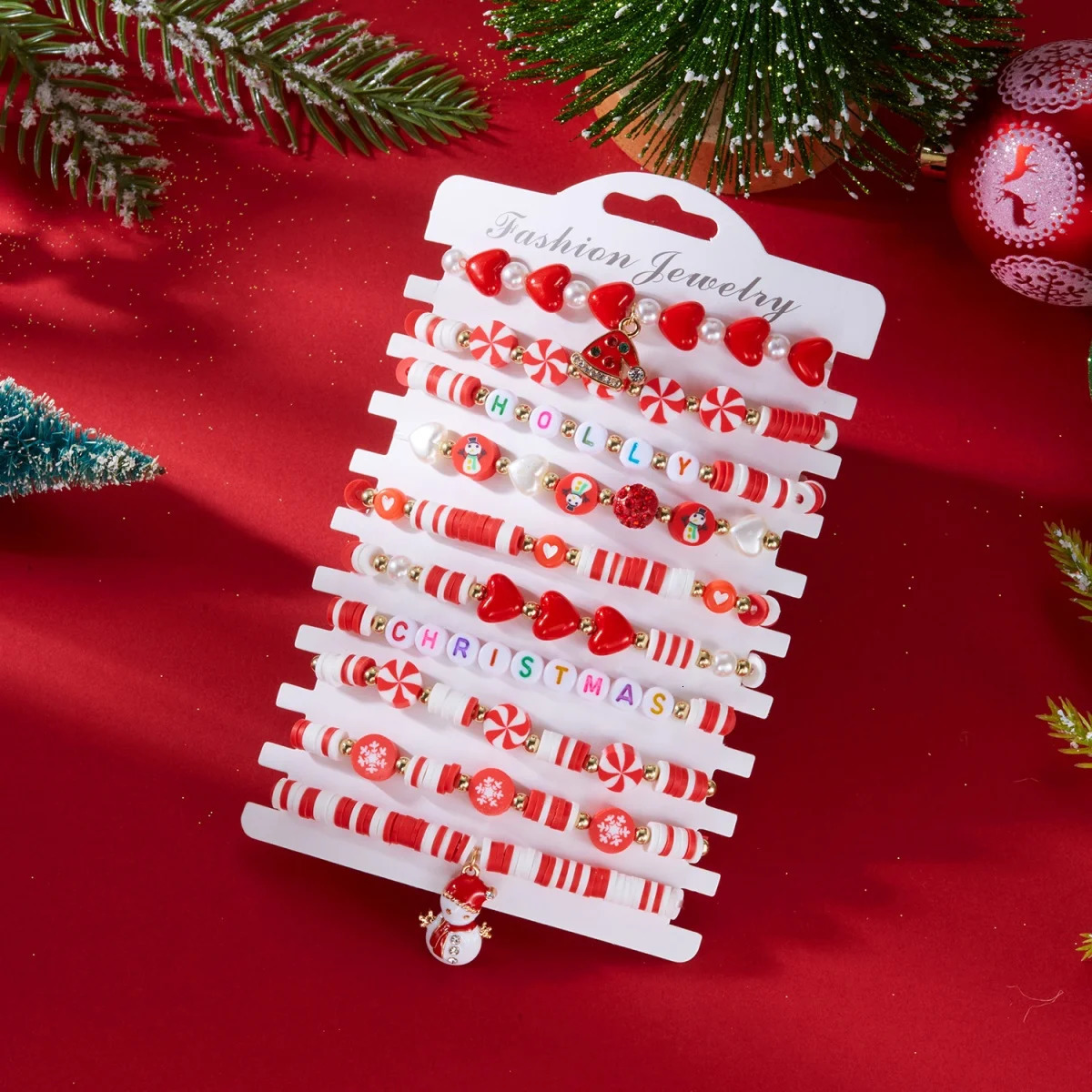 10PcsSet Multilayer Christmas Bracelet Snowman Tree Gift Box Snowflake Santa Claus Soft Clay Beads Bangle For Women Men Jewelry 251103