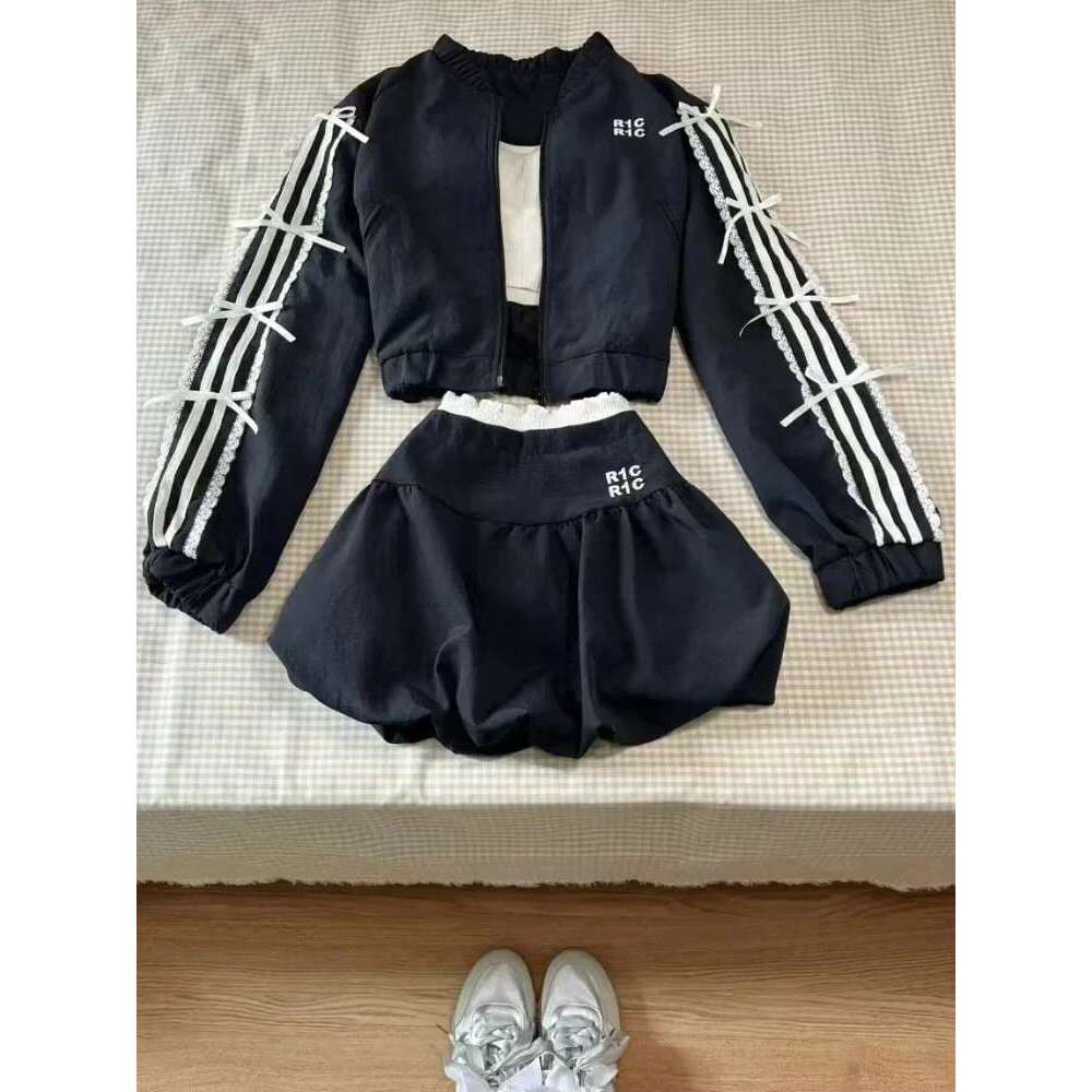 Woman New 2000S Aesthetics Elegant Two Piece Set Women Sexy Sport Wear Coat + Mini Skirt Suit Female High Street Chic Sets
