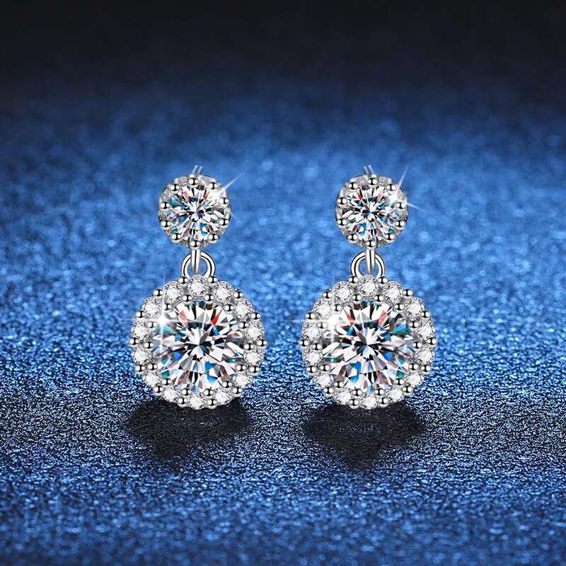1CT Moissanite Diamond D Color Ladys Earrings S925 Sterling Sliver Plated White Gold Earrings for Women