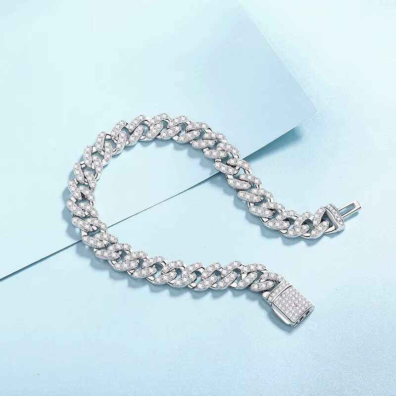 Wholesale Jewelry Moissanite Diamond Men Cuban Chain Fashion Bracelet Gold-plated Delicate Sterling Silver Hip Hop Bracelet