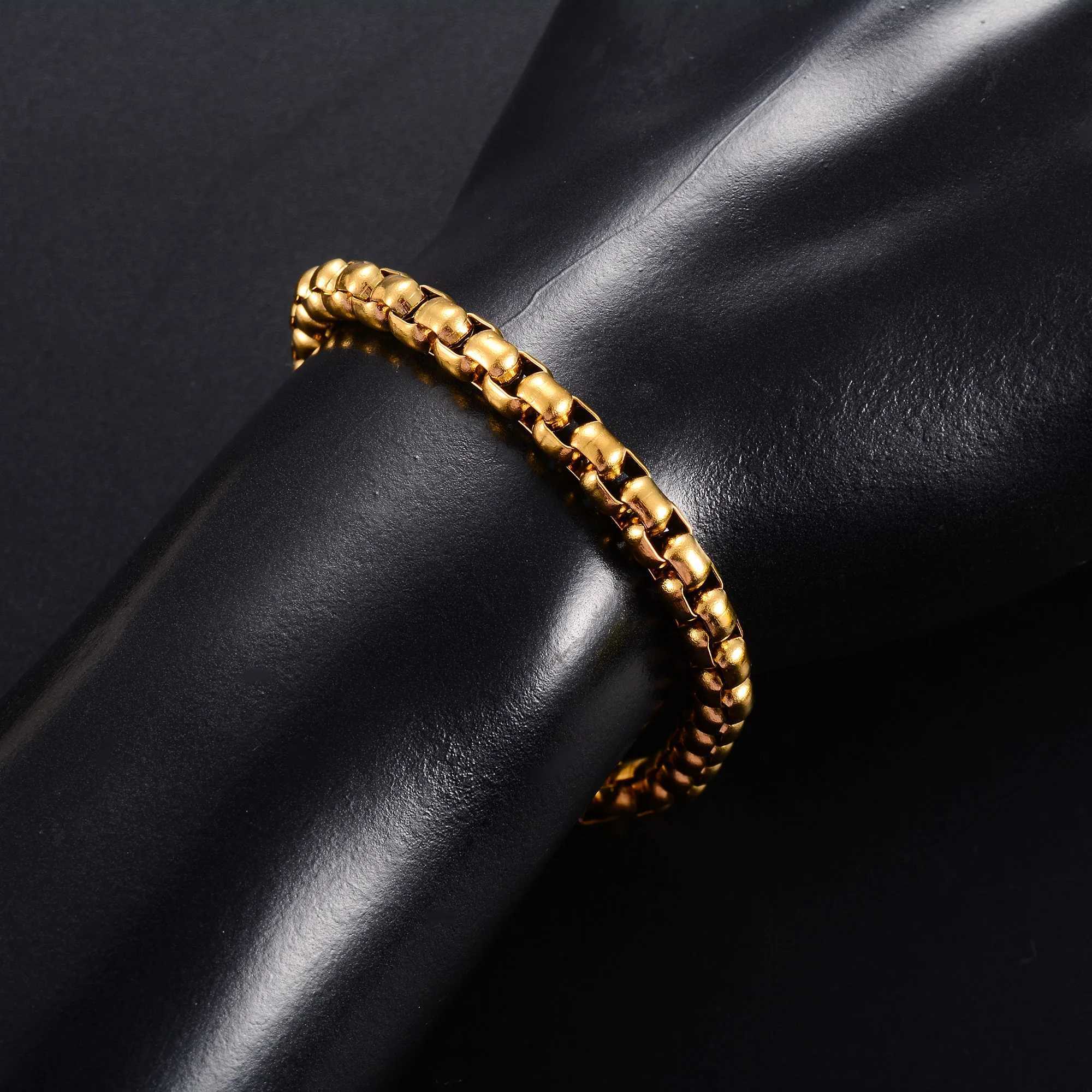 Classic Stainless Steel Square Box Chain Bracelet for Women Men Hand Foot Ankle Chain Bangle Wristband Anklets Metal JewelryC250410