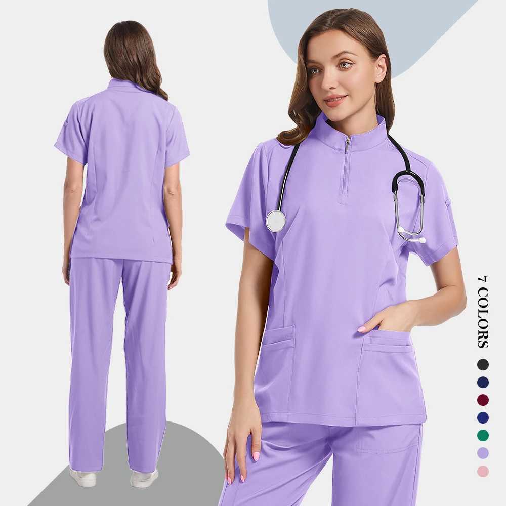 Medical accessories Womens elastic washer uniform set Hospital surgical suit Short Slve top Running pants set Doctors clothing X250410