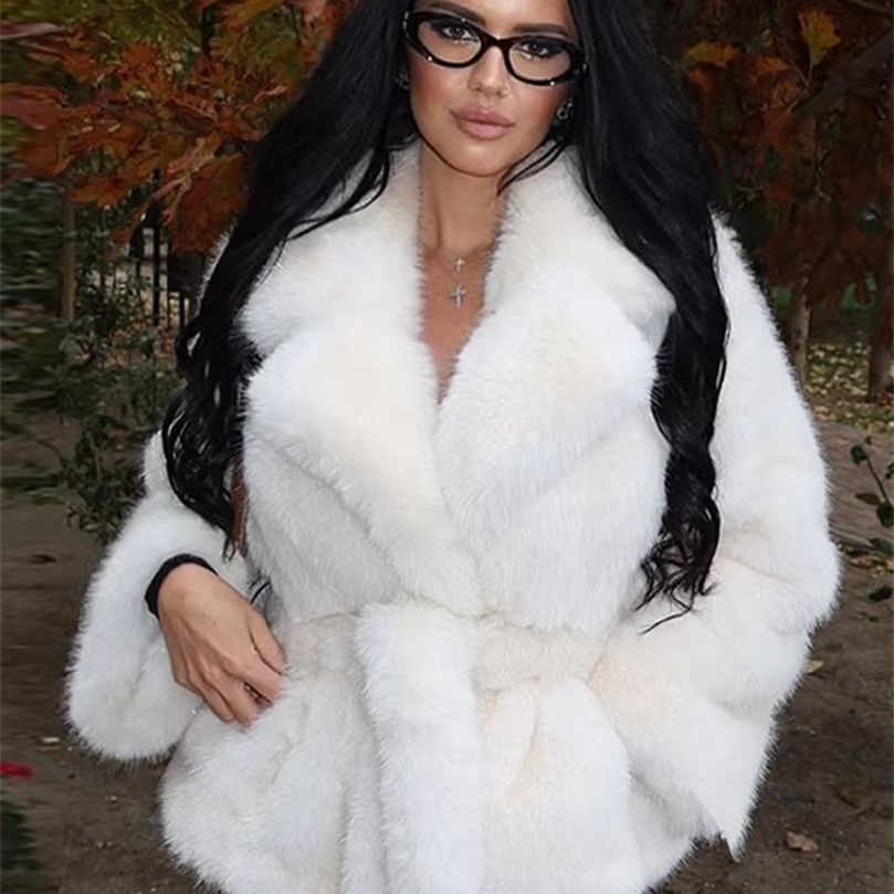 Solid Winter Thicken Faux Fur Coats For Women Warm Long Sleeve Turn Down Collar Chic Loose Jacket Street Tops 251106