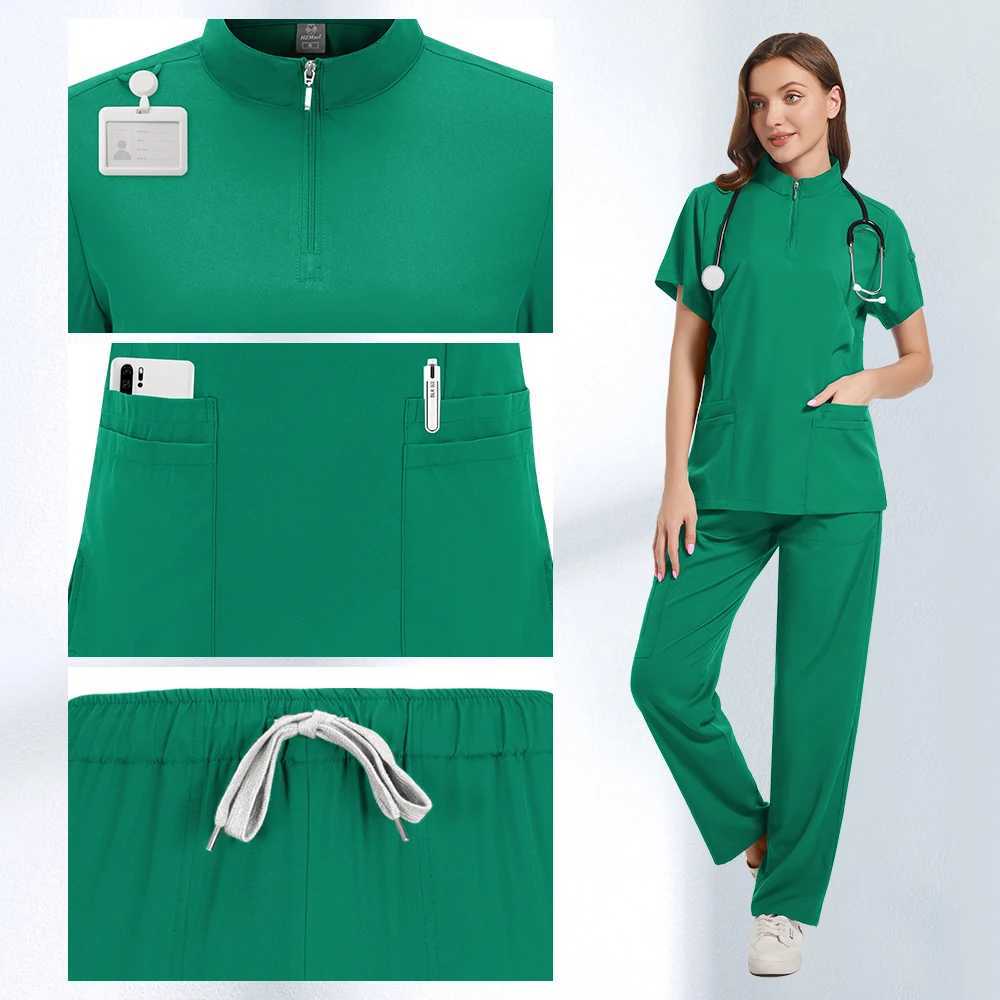 Medical accessories Womens elastic washer uniform set Hospital surgical suit Short Slve top Running pants set Doctors clothing X250410