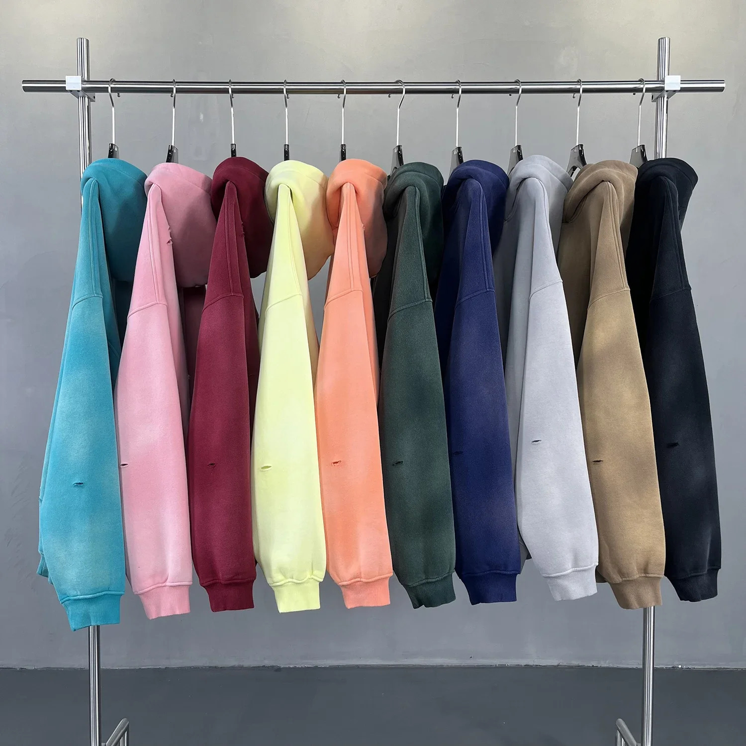 Autumn Winter in Hoodies Sweatshirts Oversize Monkey Wash Distressed Vintage Hoodie Cotton Cut Hole Plush Hoodie Men 251110