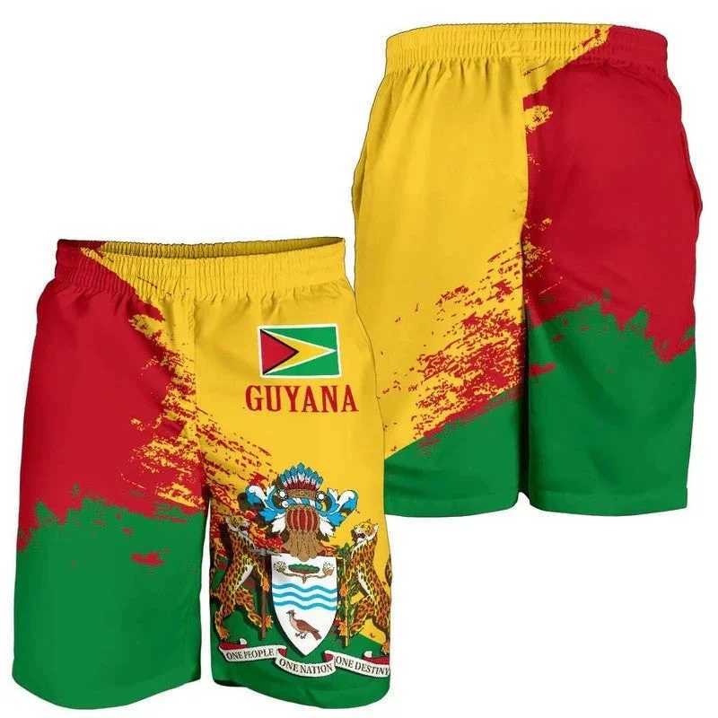 Guyana Flag Map 3D Printed Mens Shorts Casual Hawaiian Beach Shorts Guyana National Emblem Relay Mens TrousersW250410