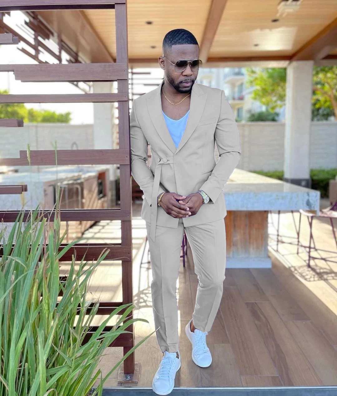 Casual peach mens double chest slim fit mens custom 2-piece jacket pants elegant full set mens clothing W250410