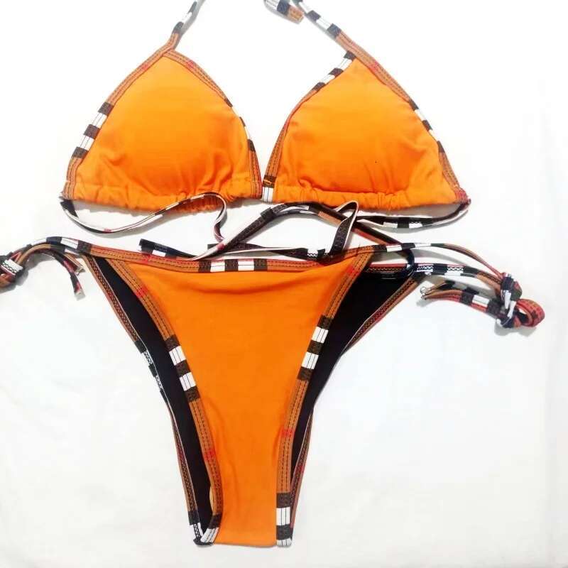 2024 Women's Sexy Solid Color Adjustable Lace-Up Summer Brazilian Beach Swimsuit Triangle Halterneck Bikini Set