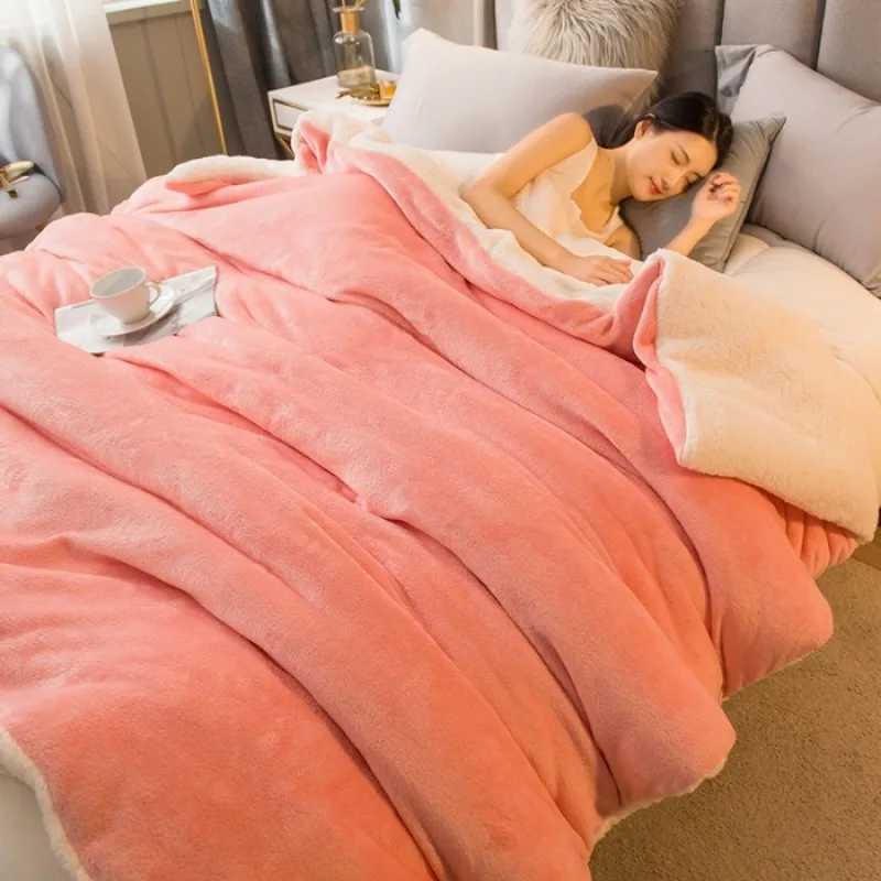 2025 new solid color thickened blanket dual-purpose milk fleece Farley fleece lamb fleece multi-functional quilt cover blanket C251111