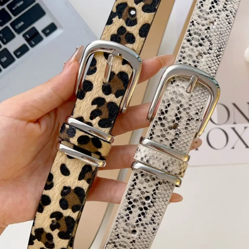 Y2K Leopard Print Belt Snake Skin Pattern PU Leather Belts Jeans Pin Buckle Closure Waistband Men Women Adjustable Cool Belt 251110