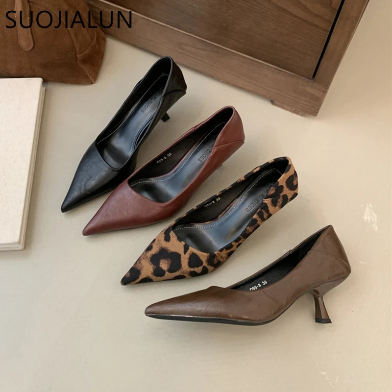 SUOJIALUN Women Pumps Shoes Fashion Pointed Toe Shallow Slip On Dress Single Shoes Ladies Thin High Heel Dress Pumps 251106