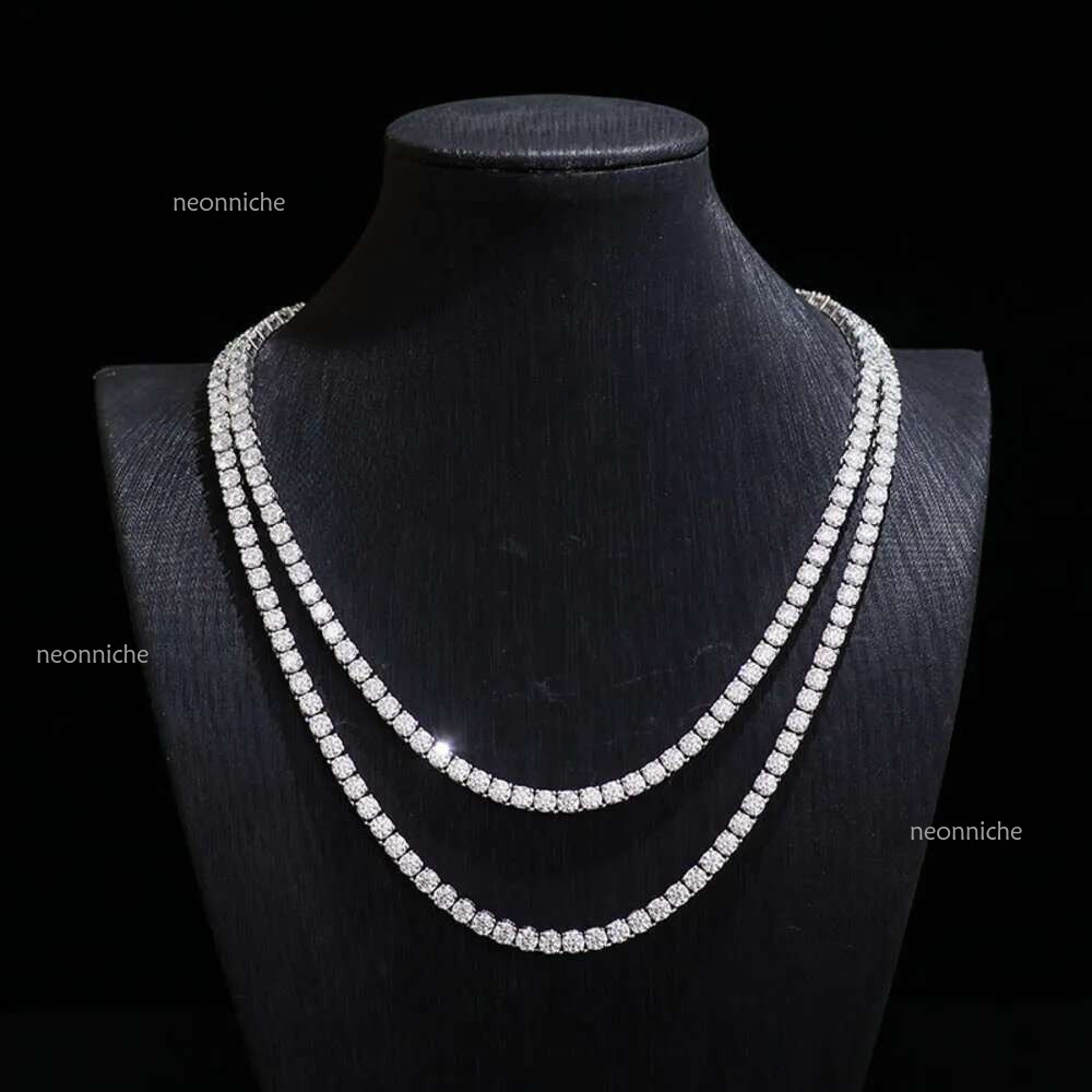 Sterg Sier Moissanite 2mm-5mm Iced Out Vvs Dia Solid Pave Setting Tennis Chain for Christmas Gift