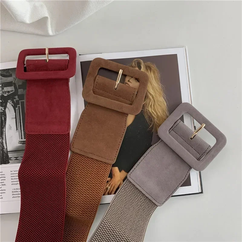Suede Belts for Womens Belt Elastic Lady Clothes Korean Style Buckle Elastic Wide Belt All-match Clothes Decor 251110