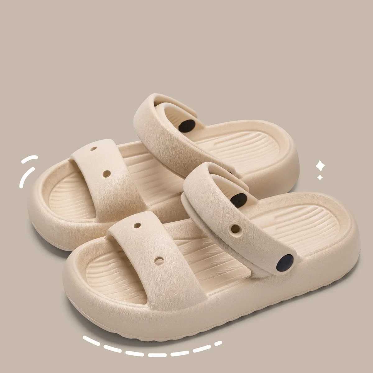 DIY Double Belt Sliders for Womens Summer Outdoor Sandals for Casual Thick Bottom Beach Leisure Waterproof EVA Herringbe SlidersXJ250410