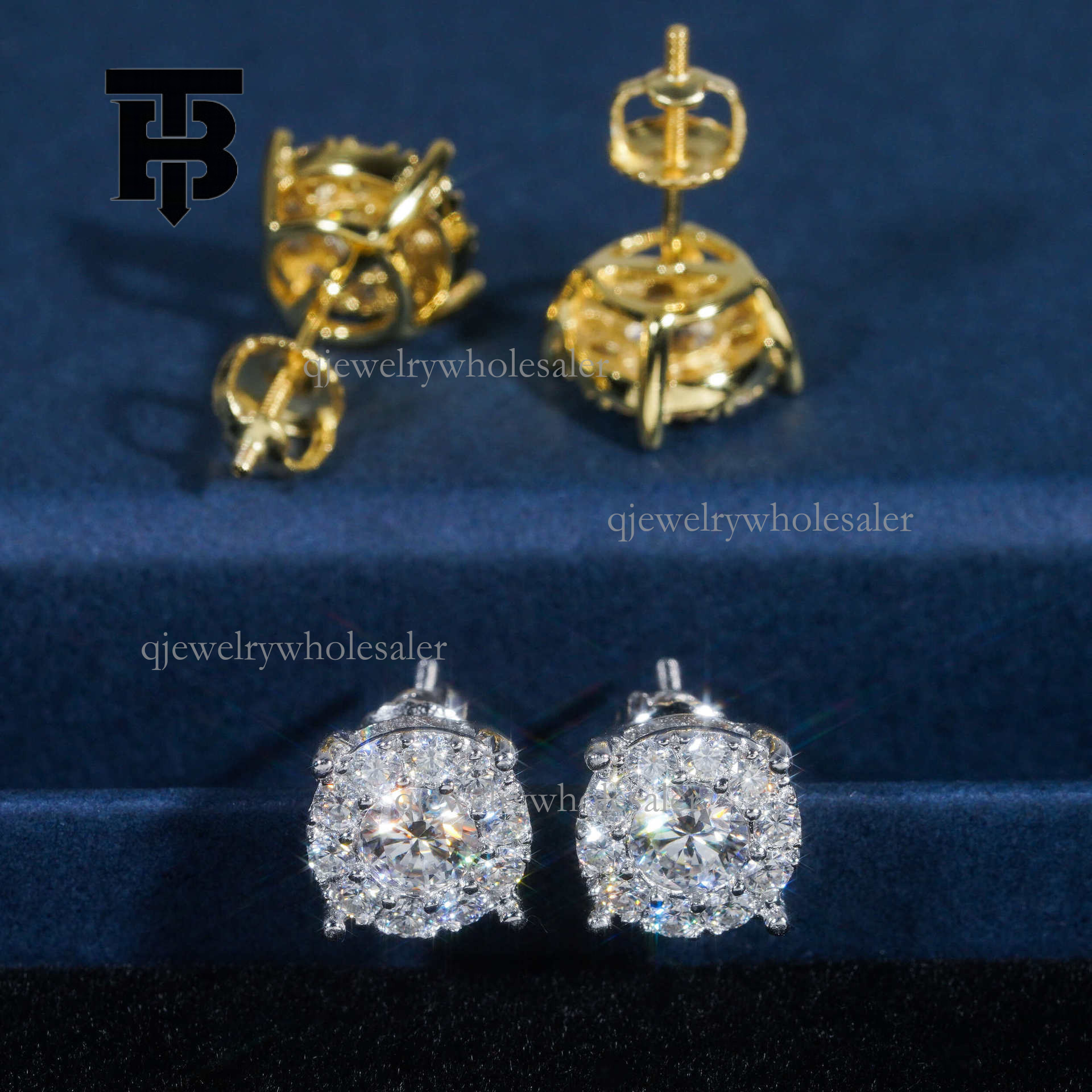 TB BHULAMTE New Amazon 2023 S925 Sterling Silver Inlaid 45 Carat Round Moissanite Earrings European and American Style Classic Earrings for Men and Wo