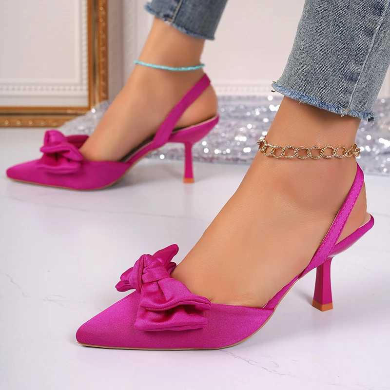 Womens Sandals 2024 Summer New Bow Strap High Heels Sexy Dress Thin Toe High Heels Womens High HeelsXJ250410