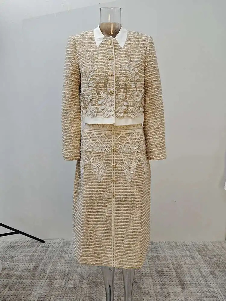 DEAT Elegant 2 Pcs Set 3D Flower Contrast Color Short Top A-line Skirt Tweed Womens Evening Party Suit Autumn 35Z1268 251106