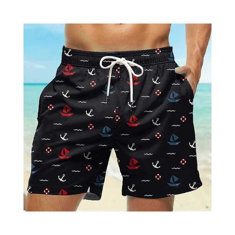Hawaiian mens swimsuit beach shorts anchor pattern 3D printed mens oversized surfboard sports pants swimsuit backbone childrens clothingW250410
