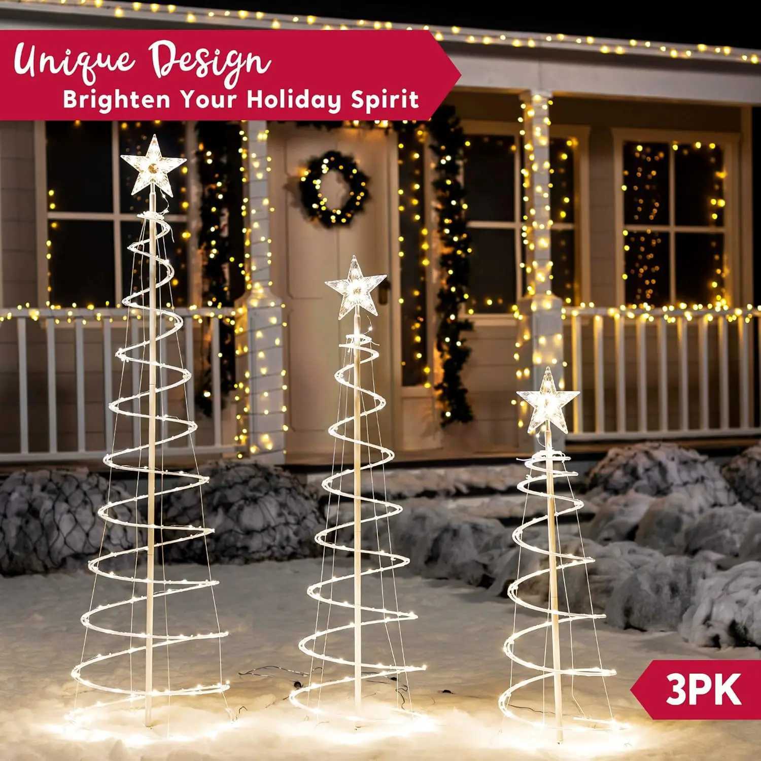 Christmas JOYFY 3 Pack Spiral Christmas Tree Lights 218 LED Outdoor Lighted Tree for Christmas Decorations Yard Xmas Eve Night Dcor Y251111