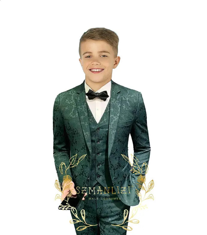 Jacquard Boys Suit Wedding Tuxedo 3 Piece Formal Kids Jacket Set Pattern Young Full Outfit Terno Infantil Menin 250410