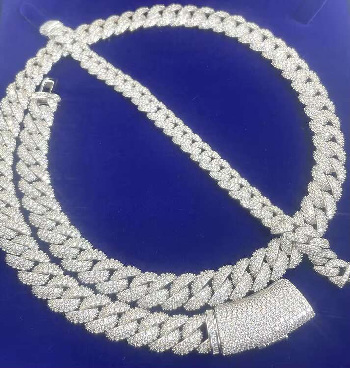 Fashion Design 9mm 13mm Wide Iced Out Moissanite Diamond Silver Cuban Link Necklace/bracelet Chain for Rapper Hiphop Jewelry