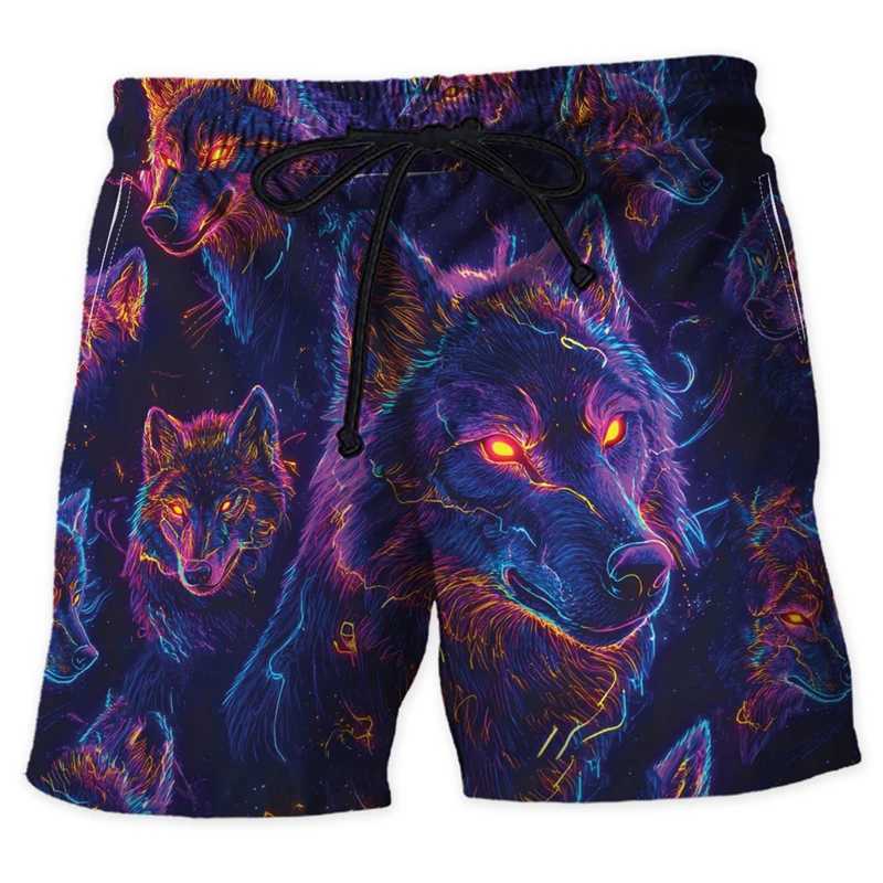 Trendy neon animal graphic beach shorts for men fashionable summer streetwear 3D printed shorts cool oversized swim trunksW250410