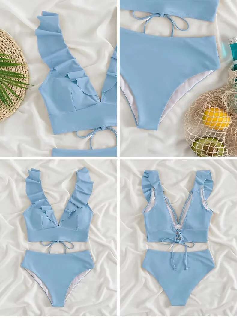 Ladies Two-Piece Set Sexy Swimsuit Tankini Fashion Ruffled Bikini Swimwear Women Swimming Suit Summer Beachwear Clothing