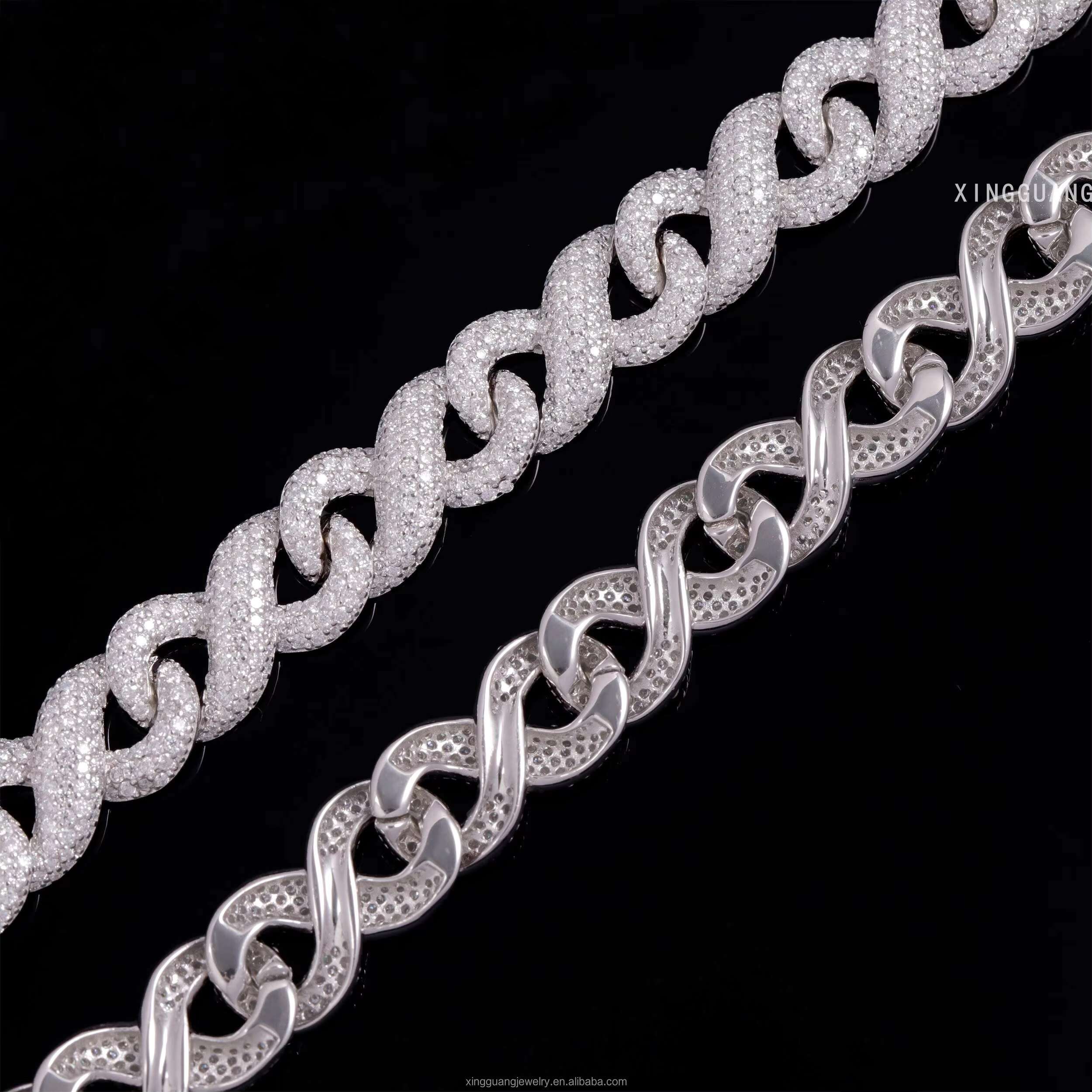 100% Pass Tester Infinite Cuban Chain VVS Moissanite Diamond 10mm 13mm 15mm Sterling Silver Cuban Link Chain Hip Hop Necklace