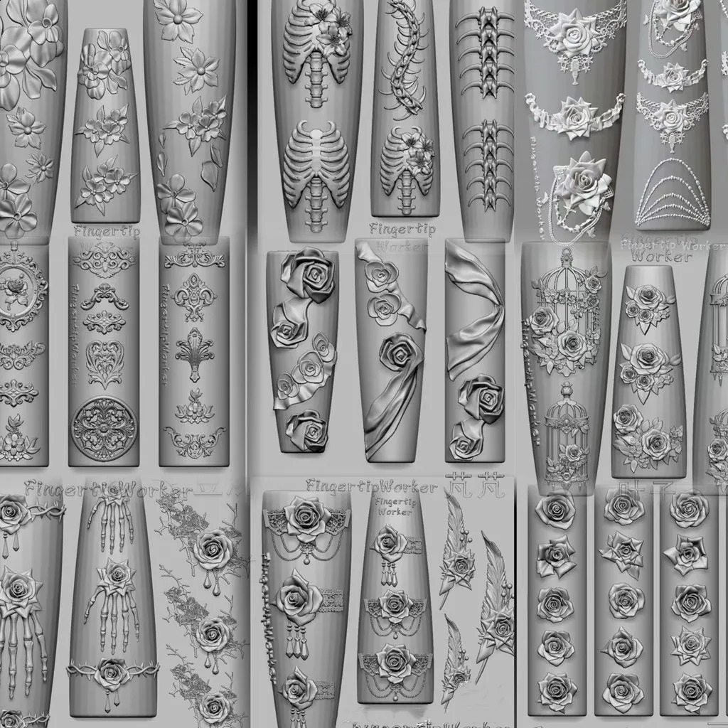 1Pc Silk Lace Rose Baroque Spoon Fork Clock Gear 3D Acrylic Mold Nail Art Decorations DIY Silicone Nail Templates Nail Mold 250410